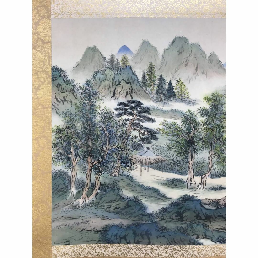 真作/横山春渓/清山晴日/青緑山水図/横物/山水図/掛軸☆宝船☆AG-963の