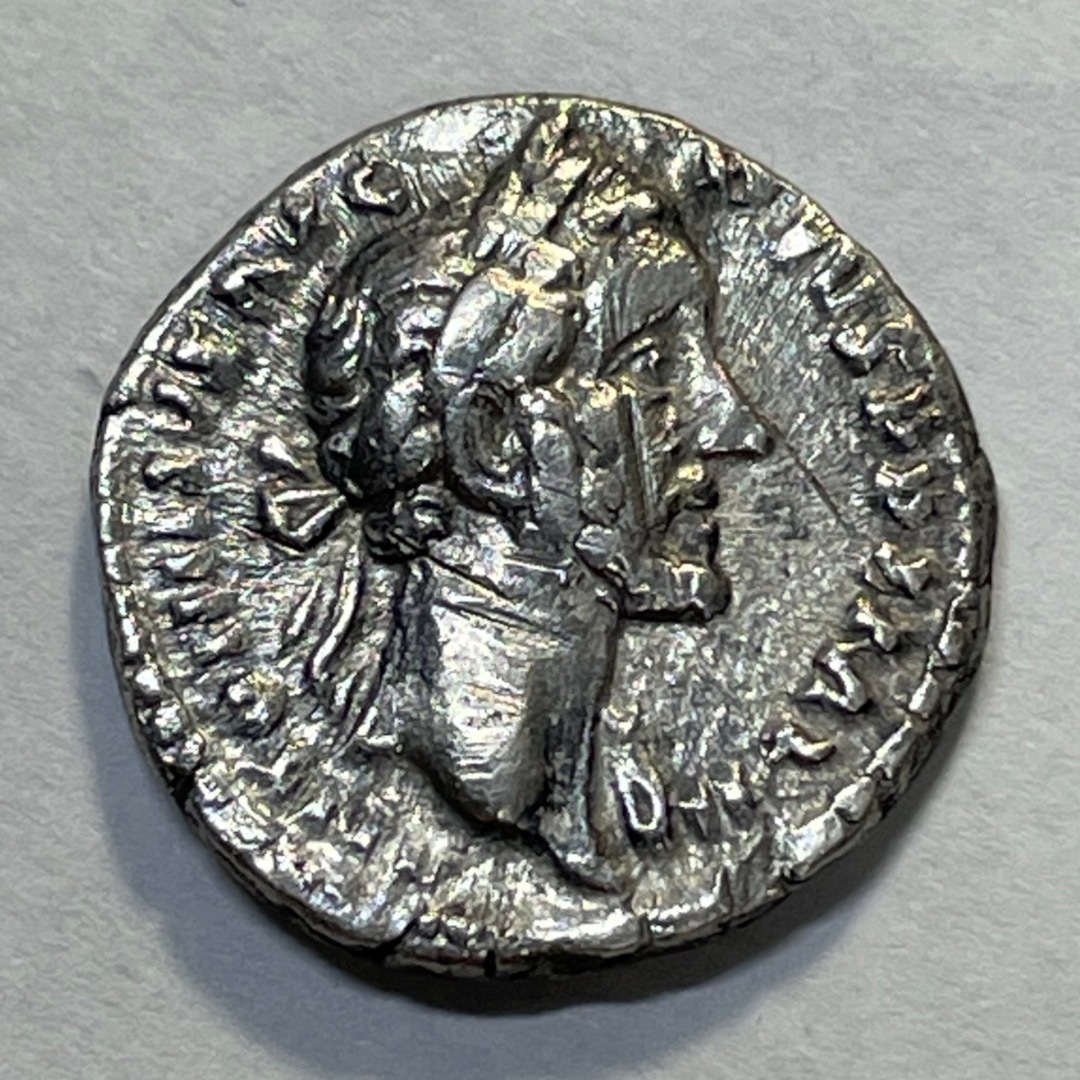 古代ローマ 銀貨】155-156年 アントニヌス・ピウス 女神 サルス 座像