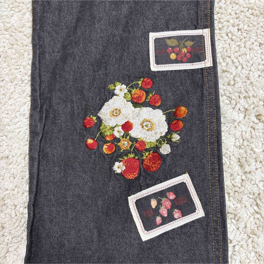 極美品✨ピンクハウス ストレート デニムパンツ 苺 刺繍 ワッペン