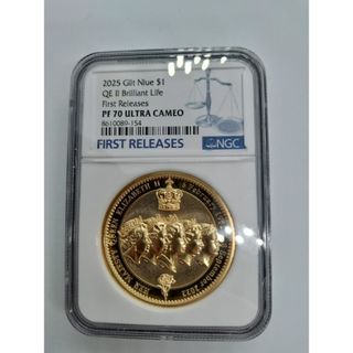 NGC PF70 ニウエ 2025 エリザベス2世追悼記念 1ドル金メッキ銅貨の通販