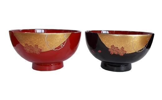 輪島塗〈大藤漆器店〉夫婦汁椀 黒内朱・朱 蘭沈金［髙島屋選定品