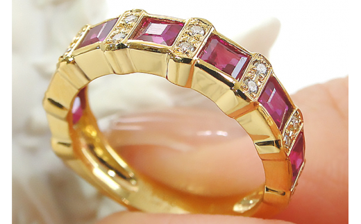 11号】リング 天然ルビー ダイヤモンドリング K18YG 【181-k18yg