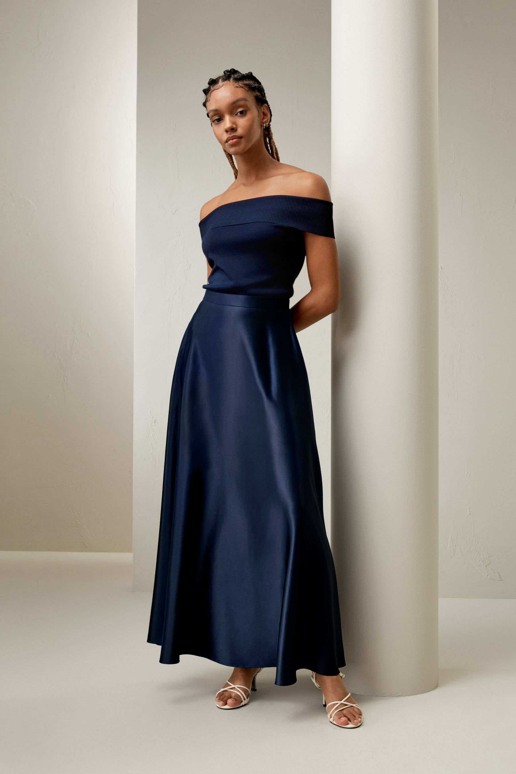 ウォッシャブルシルク】水っぽい光沢 マキシ丈 Aライン ポケット付き