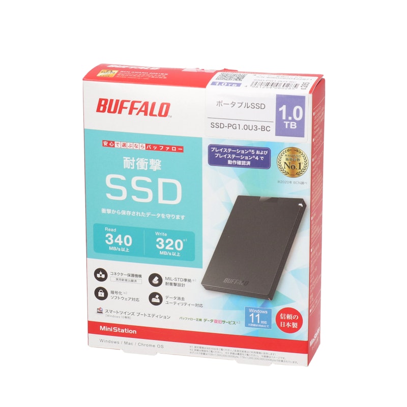バッファロー ポータブルSSD SSD-PG1.0U3-BCをレビュー！クチコミ