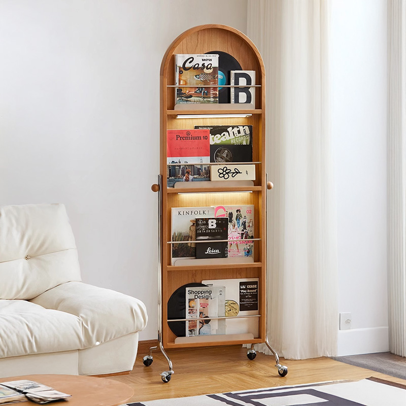 Woody Prime Cherry マガジンラック付きスタンドミラー