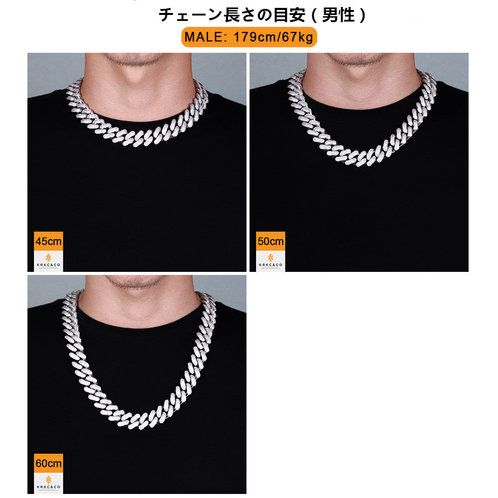 18mm CZダイヤ 喜平 キューバン ネックレス メンズ マイアミリンク