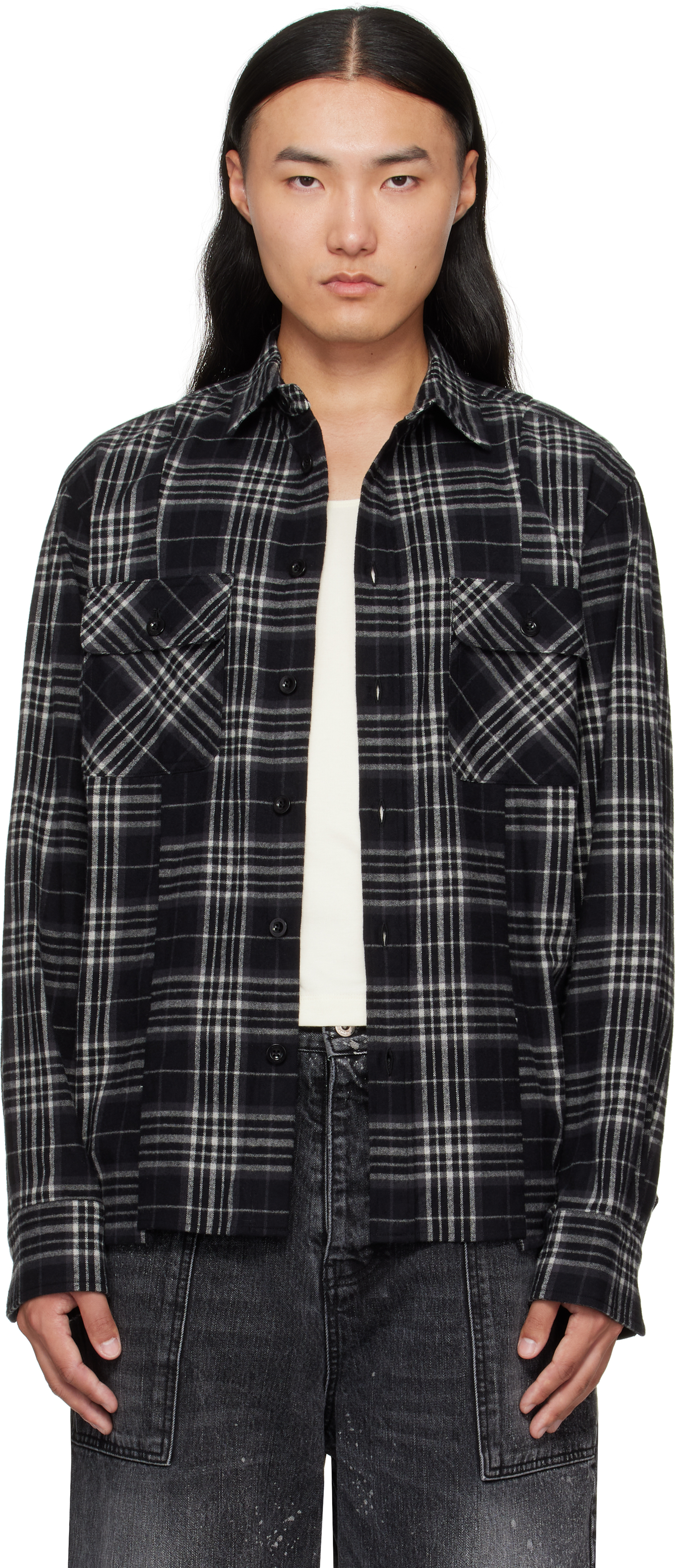 Black Plaid Flannel Shirt by sacai on Sale