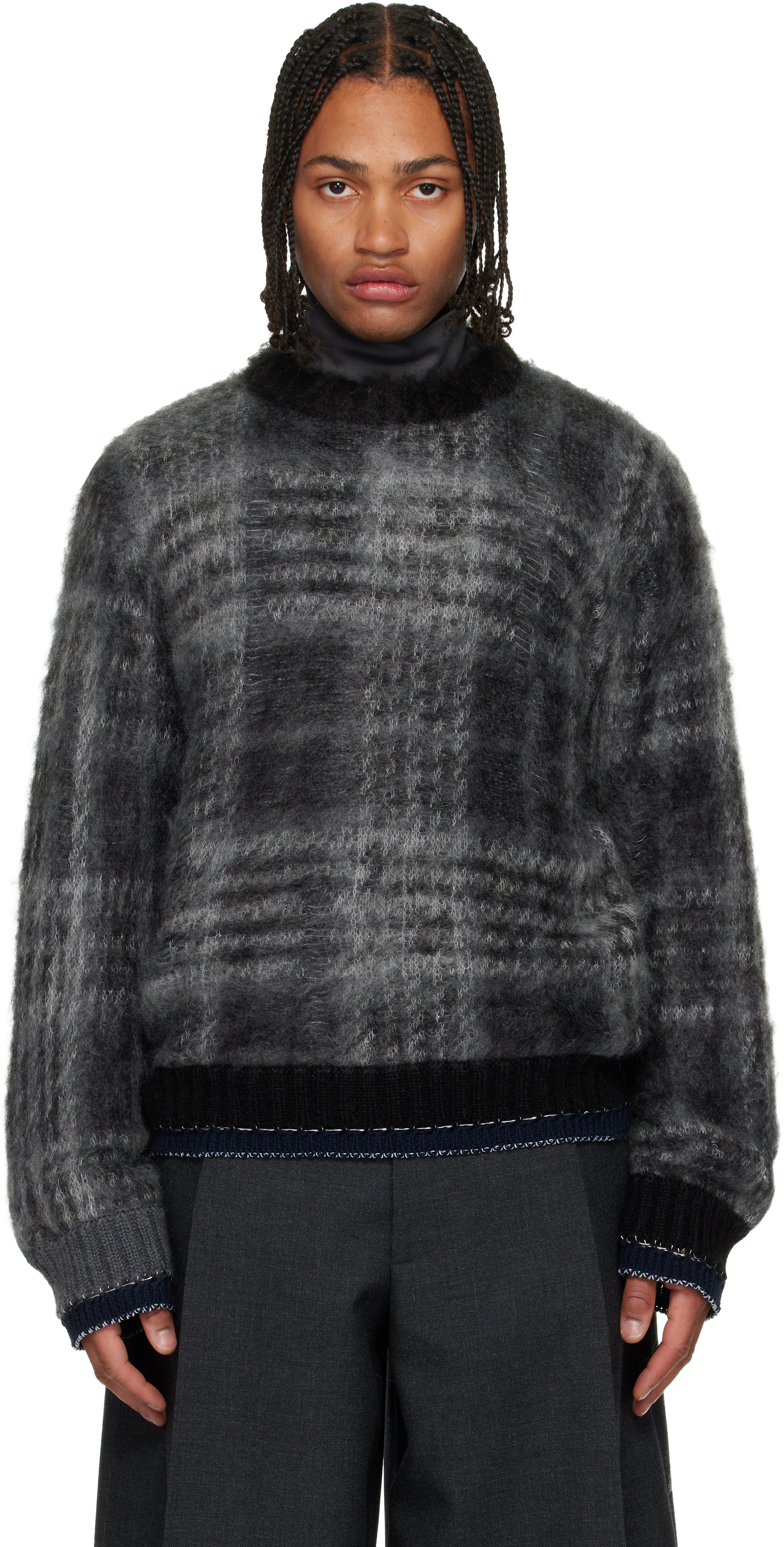 sacaiのグレー プレイド モヘアニット セーターがセール中