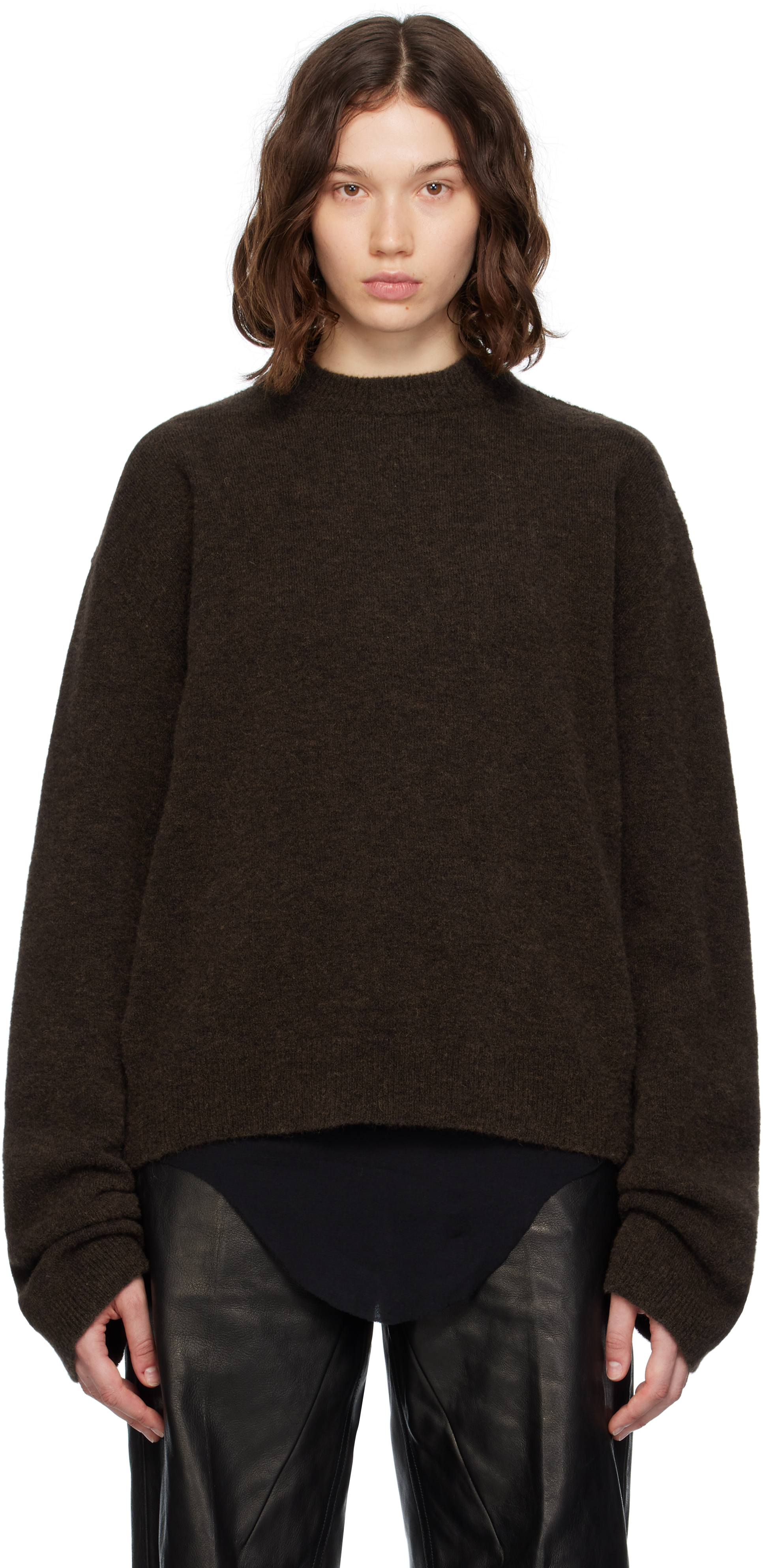 Brown Concordians Tommy LS Sweater by Rick Owens on Sale