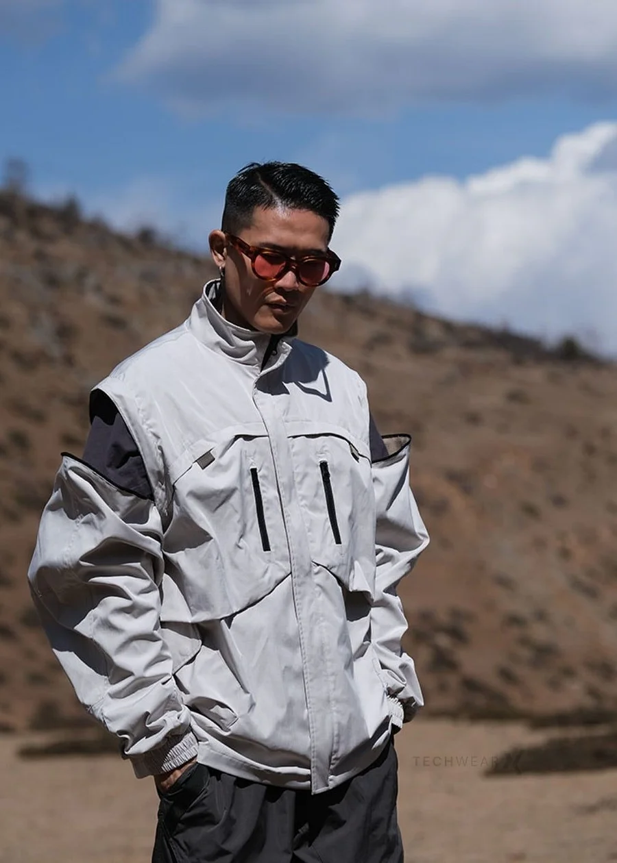 White Gorpcore Split Techwear Jacket - Gorpcore Clothing - X