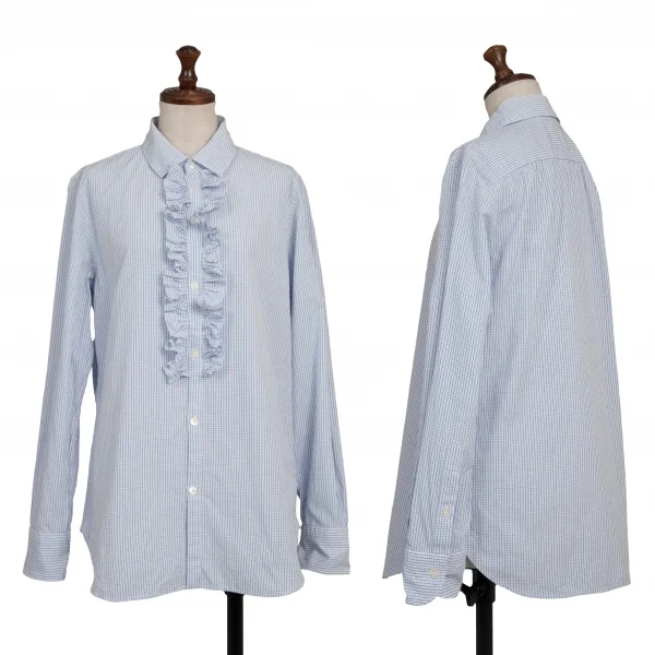 45rpm 45R フリル装飾グラフチェックシャツ 水色白2 (K-137498)