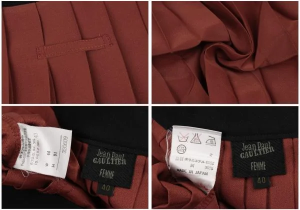 Jean Paul GAULTIER FEMME Pleated Wrap Skirt Red 40 (K-148926)