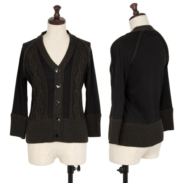 Jean-Paul GAULTIER FEMME Cable Knit Switching Cardigan Black,Brown