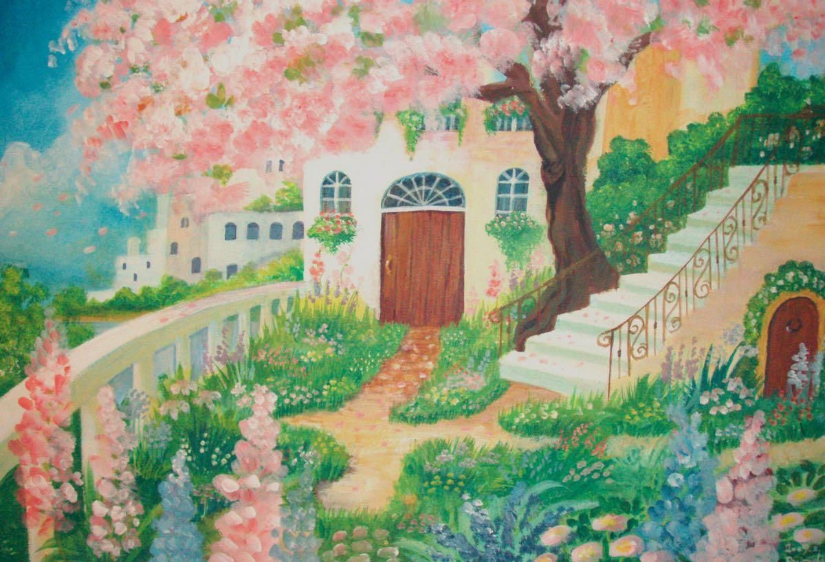 情景画》花のある庭(坂道なつ)(レンタル対象) - 絵画や壁掛け販売