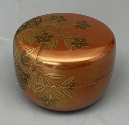 茶道具 朱金平棗 花籠蒔絵 内梨地、 輪島塗師 伝統工芸 技術保存作家