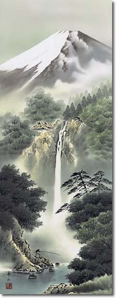 掛け軸-富士龍瀑／鈴村 秀山（尺五）山水掛軸 - 掛け軸専門店【ほなこて】