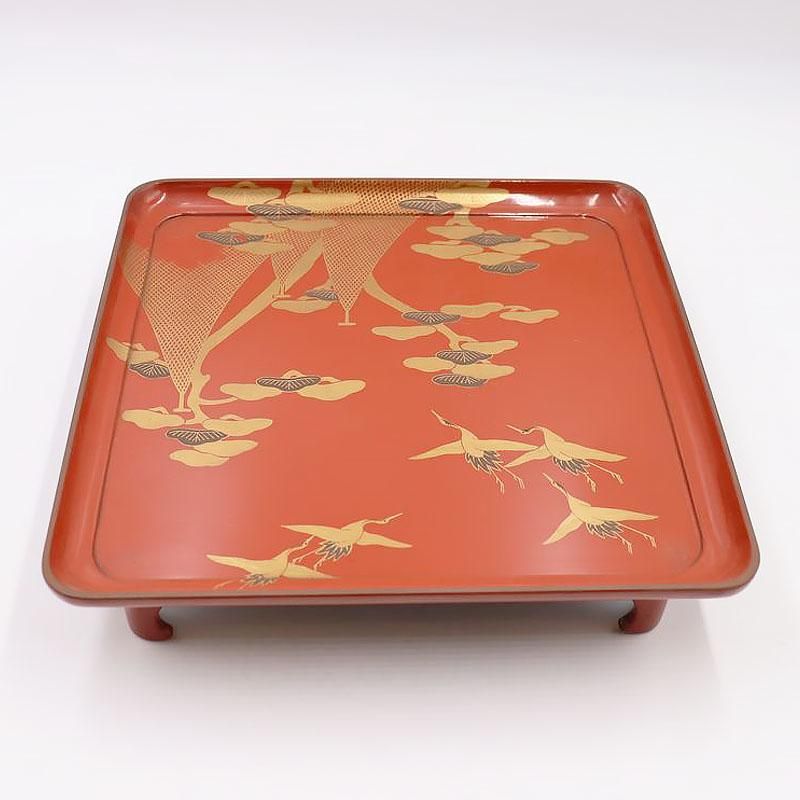 和モダン漆塗り脚付膳 金銀蒔絵で一人膳に最適 松網干デザイン