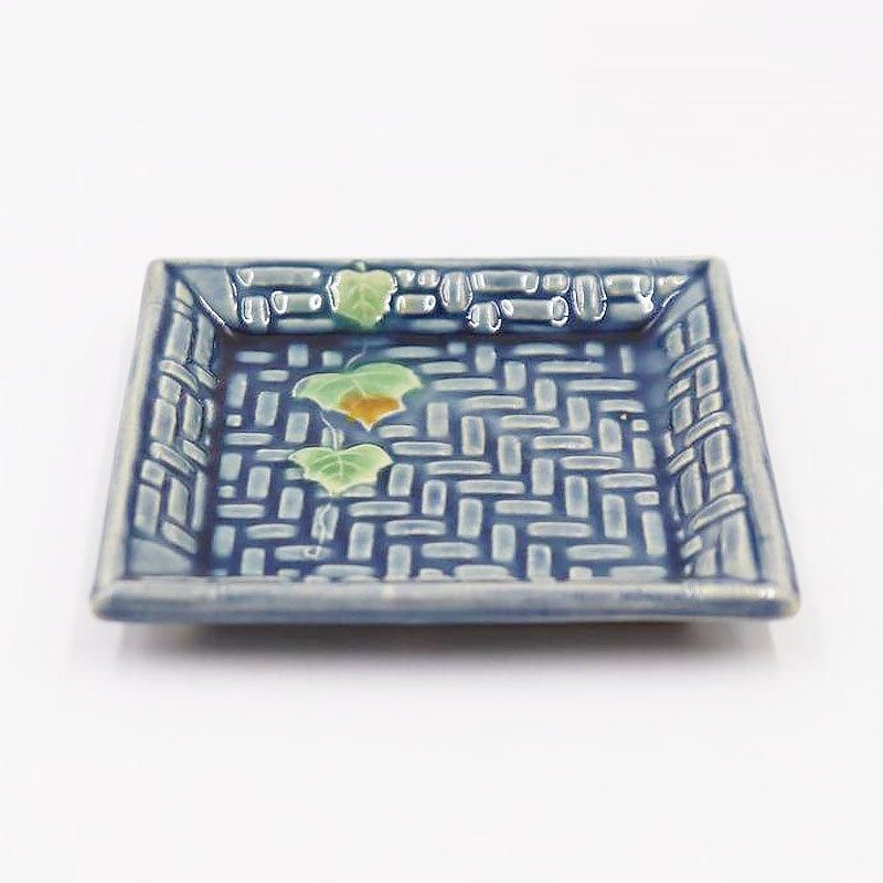 淡路民平焼 青緑釉 手塩皿｜アンティーク 和食器｜サイズ 9×9×1.5