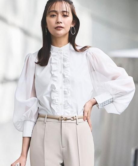 オーガンジースリーブフロントフリルブラウス「T1490」