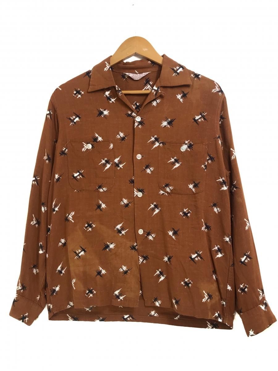 50s~60s Palm Springs by ELTON Rayon Open Collar L/S Shirt 茶 S