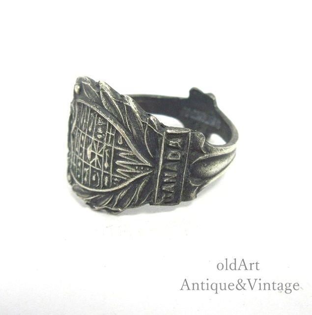1900年代初頭アンティーク銀製スプーンリング 繊細な彫刻付き