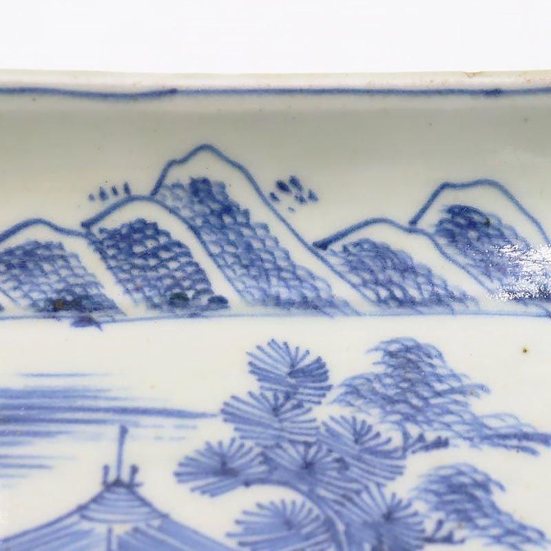 アンティーク手描き伊万里長皿 明治大正山水舟