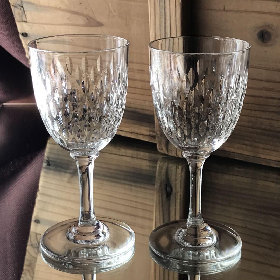 アンティークバカラ製1936年以前のクリスタルワイングラスペア