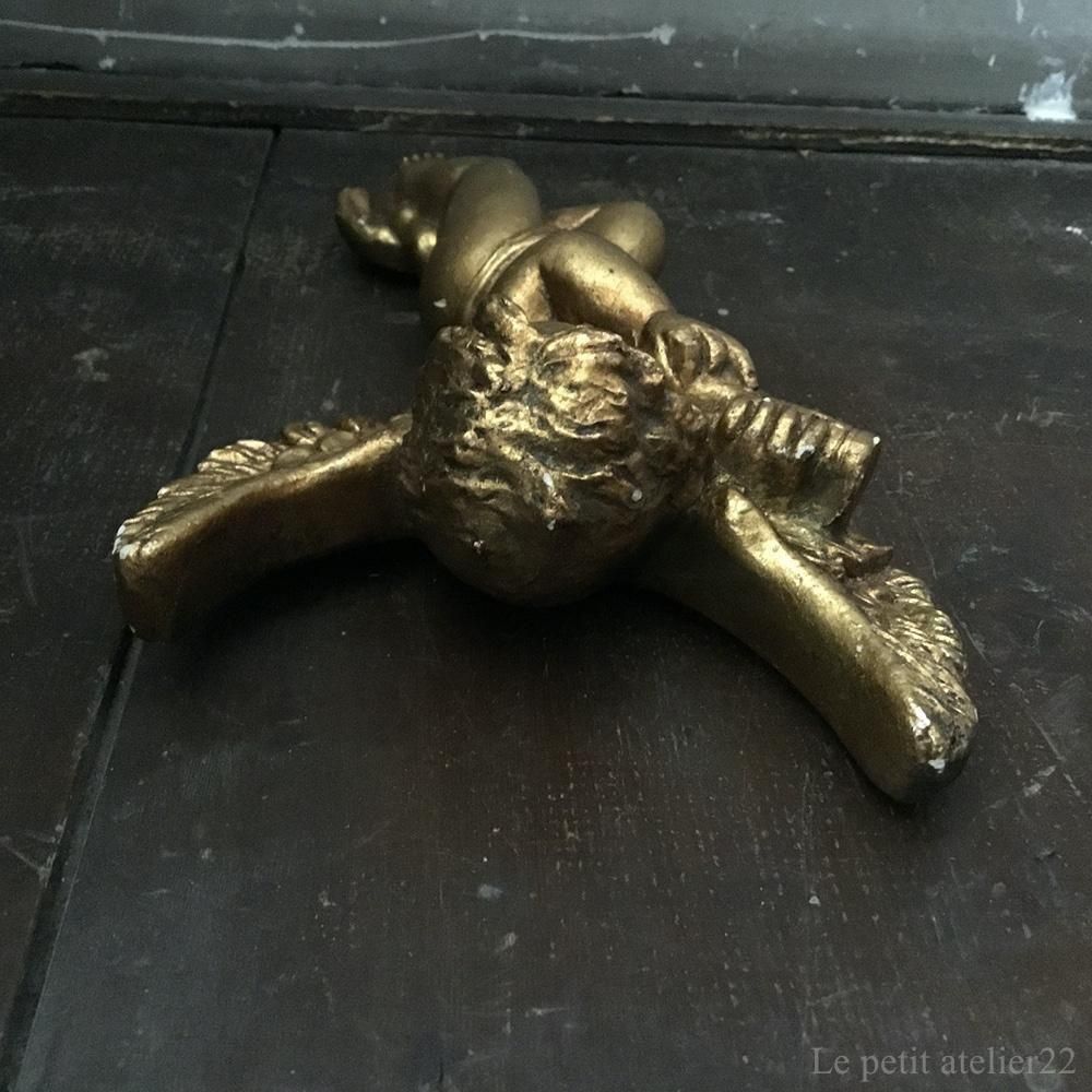 B) フランス アンティーク 壁飾り エンジェル 天使 壁掛け 石膏 25.5