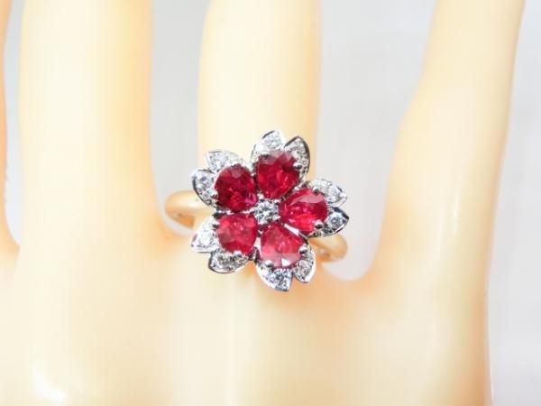ルビー ダイヤモンドフラワーモチーフリング R 1.47ct D 0.20ct K18WG