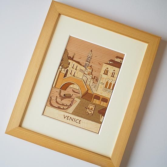 木はり絵アート「ヴェネツィア」（額縁入り完成品） - 木製切り絵