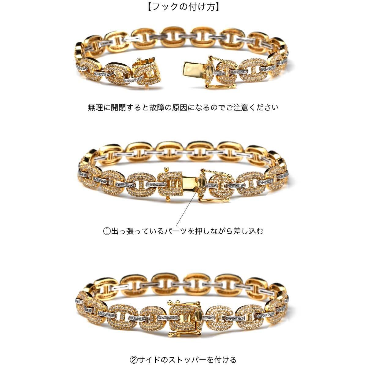 ダイヤモンド 10K イエローゴールド パフグッチブレスレット 幅8mm