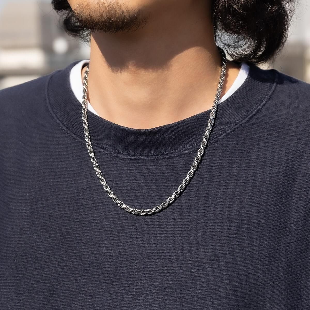 シルバー ロープネックレス 幅4.5mm 50cm-60cm いぶし加工 100HCMD-LOX