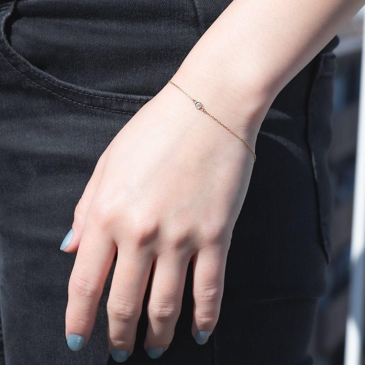 ダイヤモンド 10K イエローゴールド ブレスレット 幅1mm 15cm-17cm