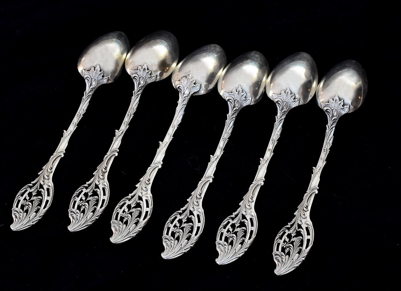 仏アンティーク銀器【銀800以上】透かしハンドルのティースプーン