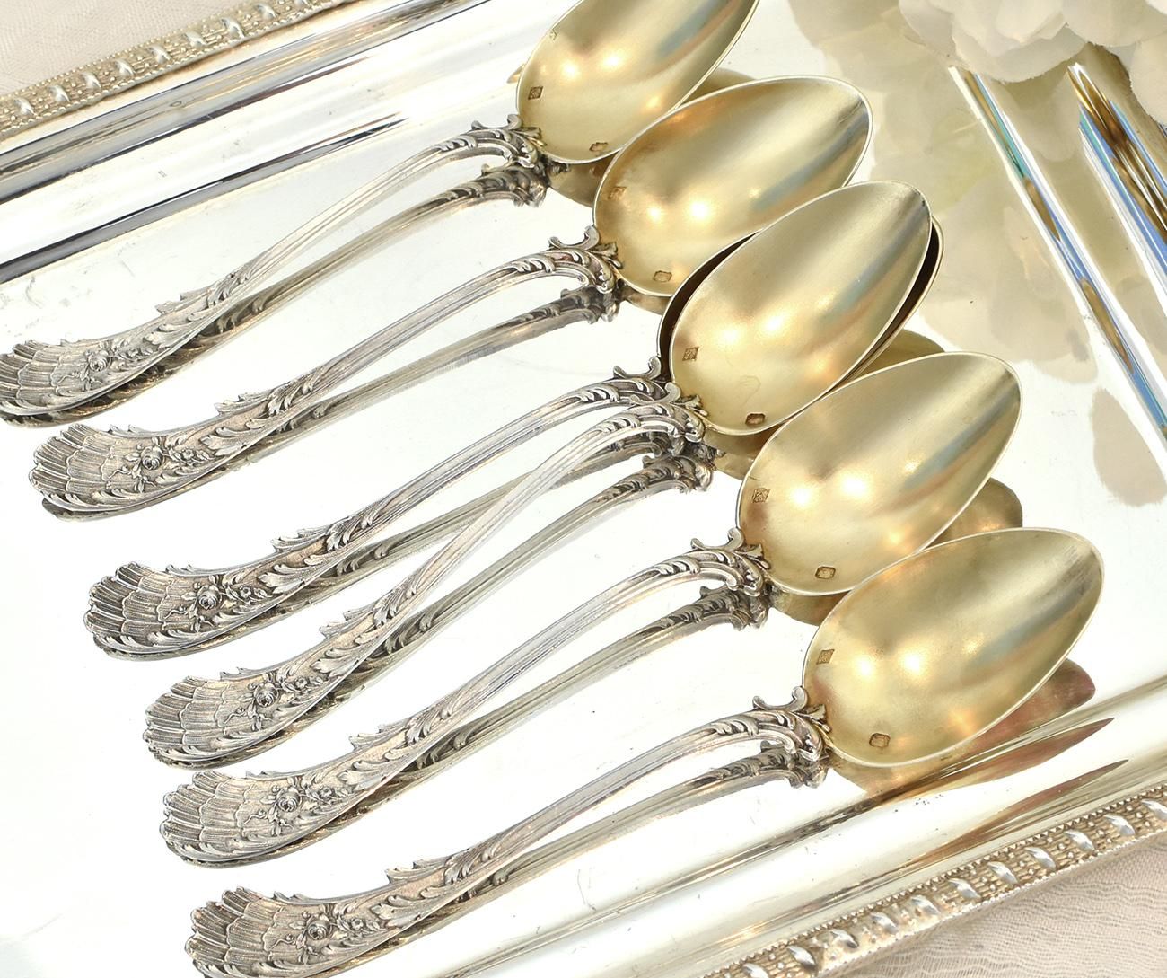 仏アンティーク銀器【銀950】ティースプーン6本セット Henry Soufflot