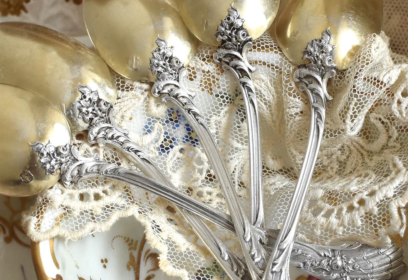 仏アンティーク銀器【銀950】ティースプーン6本セット Henry Soufflot