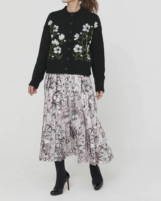 フラワー刺繍ニットカーディガン(グレー) - seventen