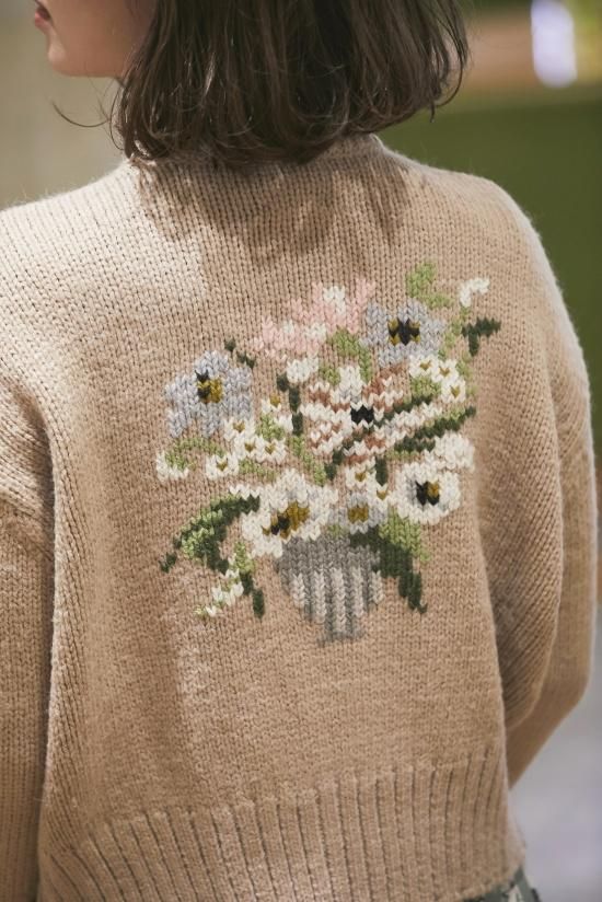 SEVEN TEN×KEITAMARUYAMA フラワー刺繍ニットカーディガン(ライト