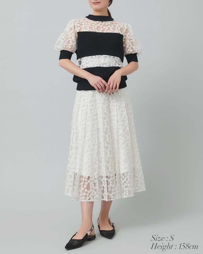 30％off】オーガンジーレースプリーツスカート(ホワイト) - seventen