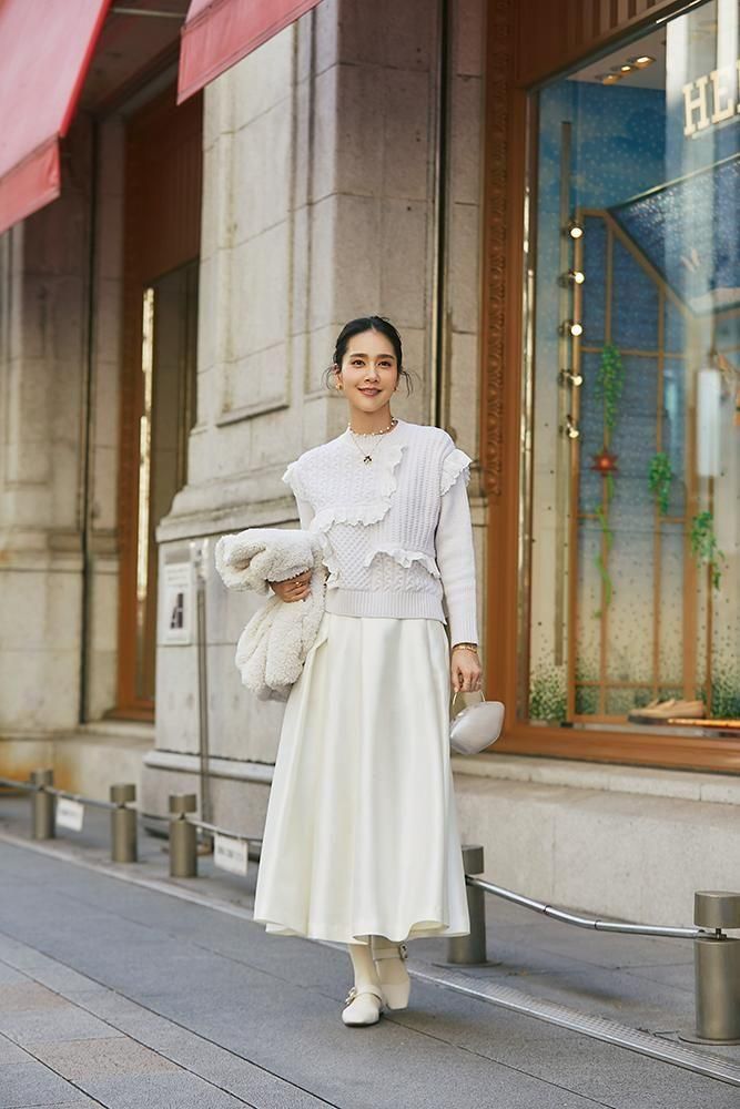 パッチワークフリルレースニット(ホワイト) - seventen