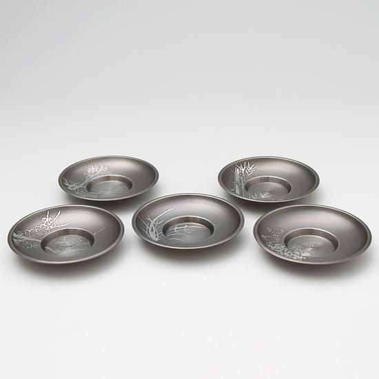 錫 茶托 丸形 5枚セット 黒漆加工 [No.35]｜薩摩錫器工芸館