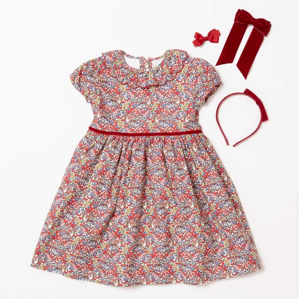 Amaia Kids - Raisin dress - Red floral アマイアキッズ - ワンピース