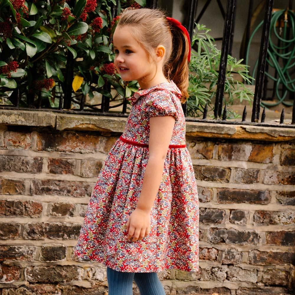 Amaia Kids - Raisin dress - Red floral アマイアキッズ - ワンピース