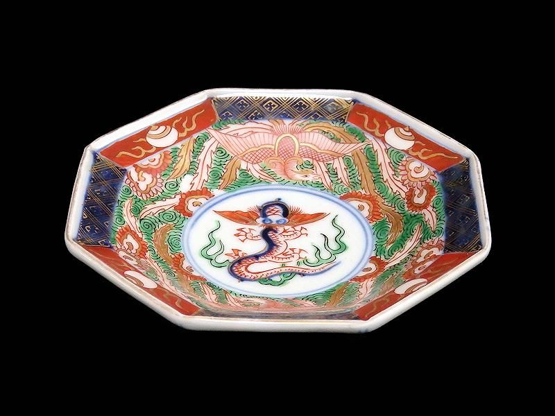 骨董 アンティーク 古伊万里 色絵 金襴手 龍図 鮎皿 長方皿 古伊万里