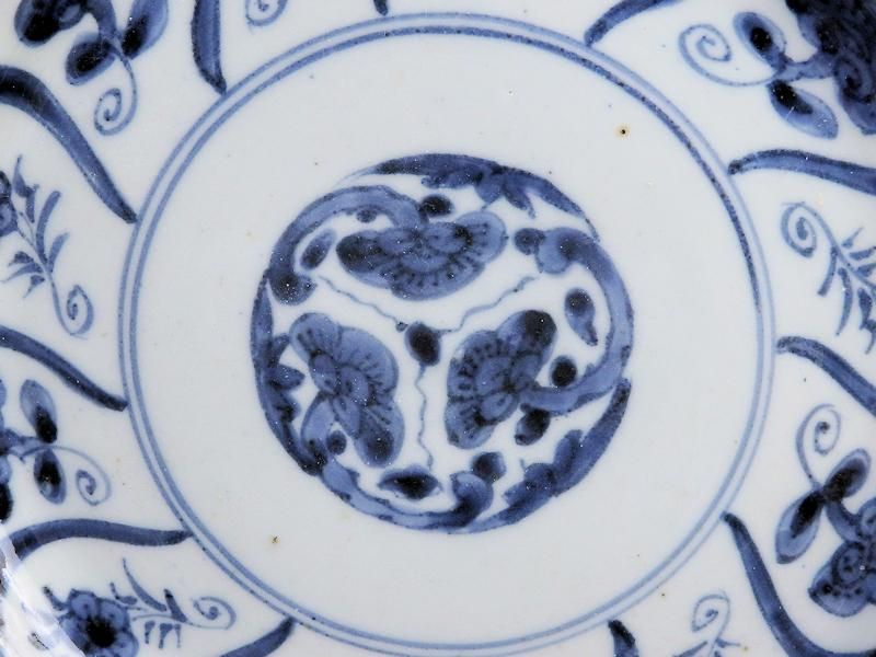 古伊万里 染付 なずな紋 霊芝紋図 6寸皿