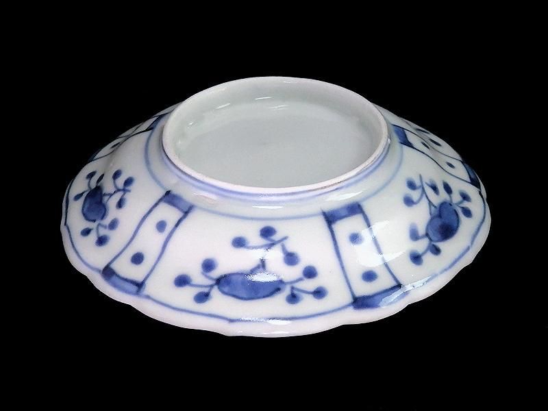 古伊万里 染付 芙蓉手 草花紋に鳥図 豆皿