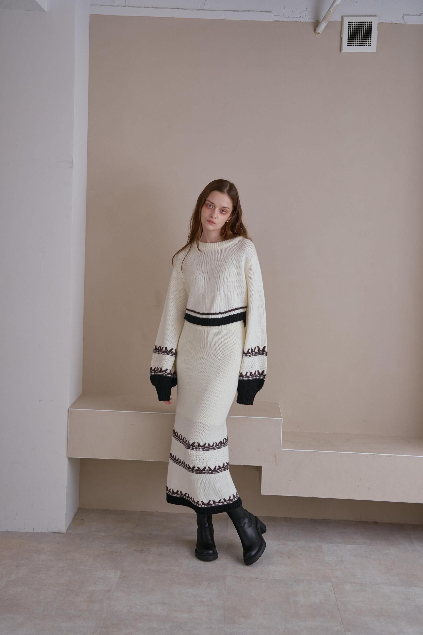 ステッチラインニットセットアップ（WHITE） - PINUE