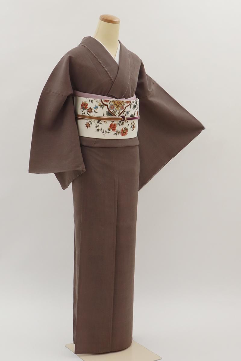 銀座【A-4028】単衣 紬 銀煤竹色 無地:身丈162.5/裄69/広め - 銀座