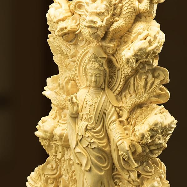 黄楊細密彫り 九龍滴水観音菩薩 ー 三宝堂オンラインショップ