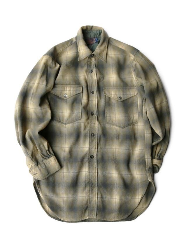 60s PENDLETON OMBRE CHEACK WOOL SHIRT SIZE 14 1/2 | ウールシャツ
